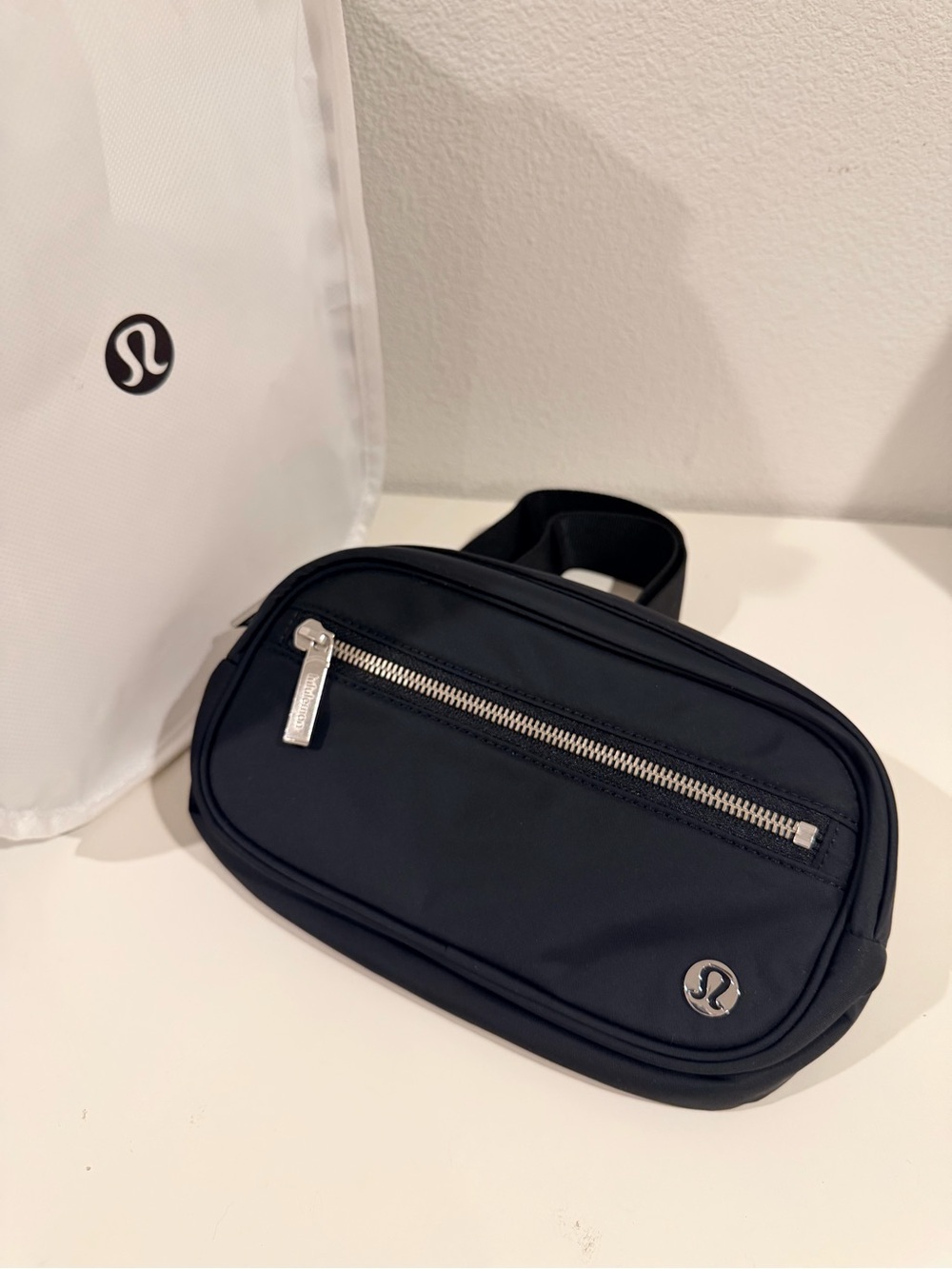 lululemon athletica Black Nylon Sling Belt Bag with Silver Hardware